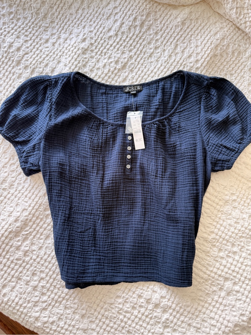 J. Crew Navy Textured Cotton Short Sleeve Henley Top